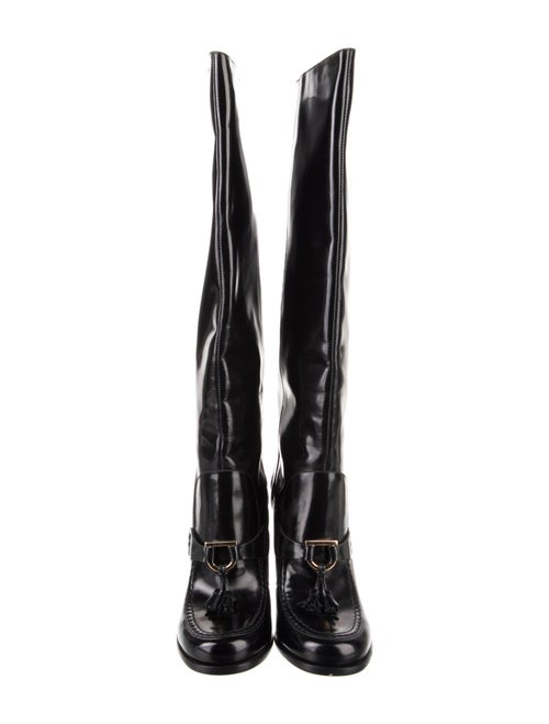 Salvatore Ferragamo Patent Leather Tassel Accents Boots