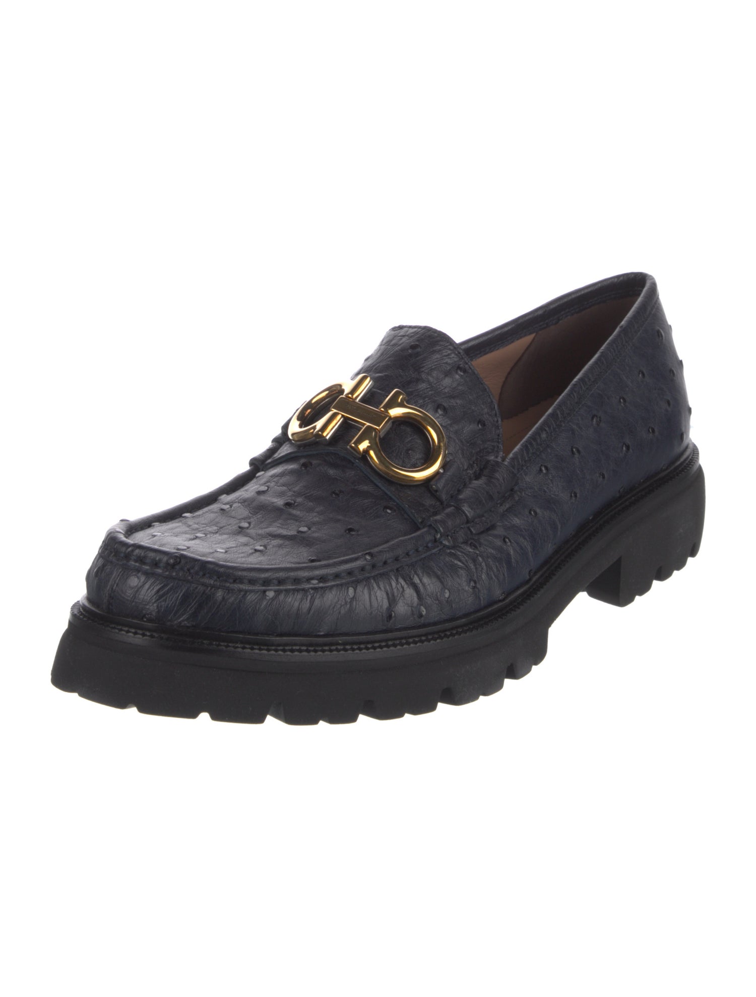 Salvatore Ferragamo Gancini Logo Ostrich Loafers