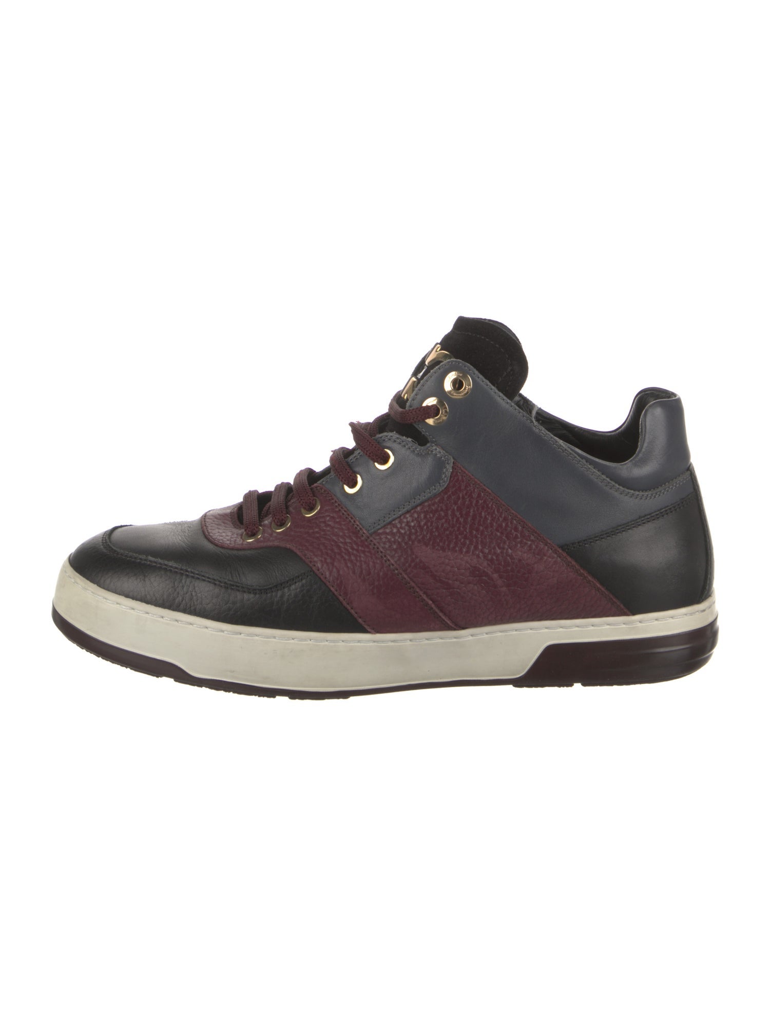 Salvatore Ferragamo Leather Colorblock Pattern Sneakers