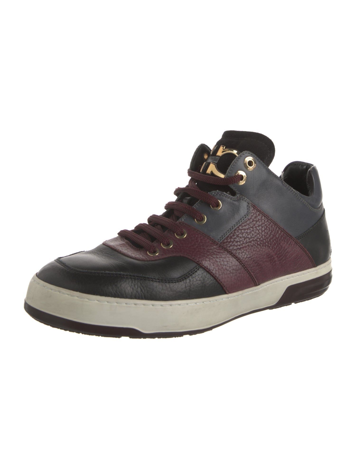 Salvatore Ferragamo Leather Colorblock Pattern Sneakers