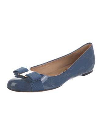 Salvatore Ferragamo Patent Leather Bow Accents Ballet Flats
