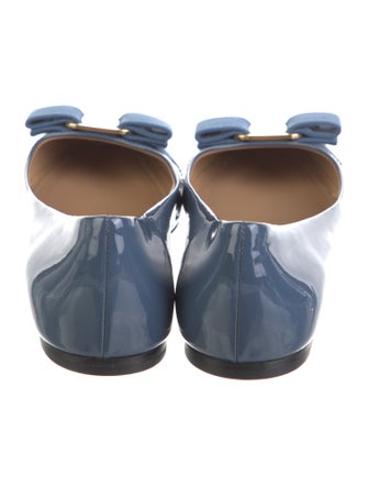 Salvatore Ferragamo Patent Leather Bow Accents Ballet Flats