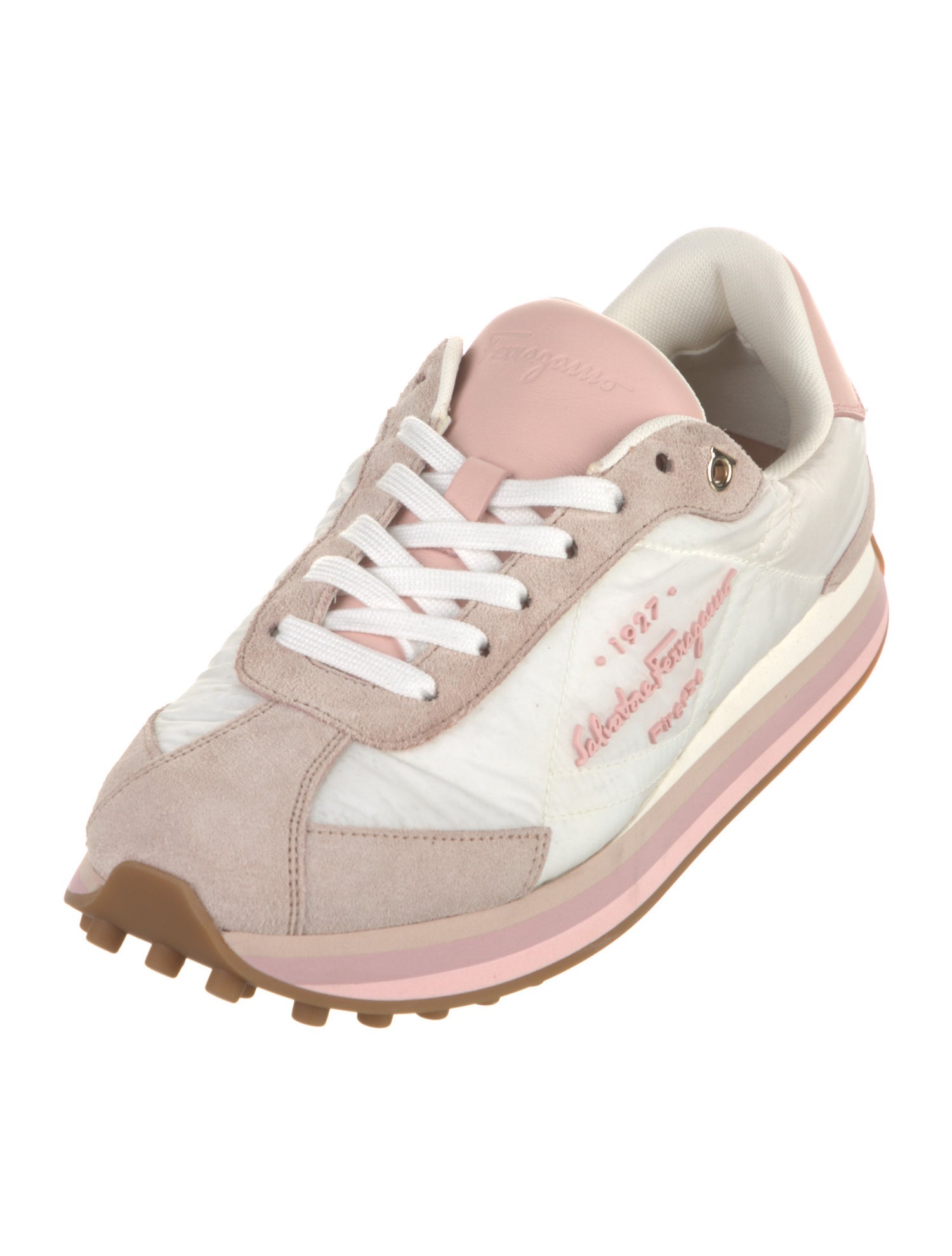 Salvatore Ferragamo Leather Colorblock Pattern Sneakers