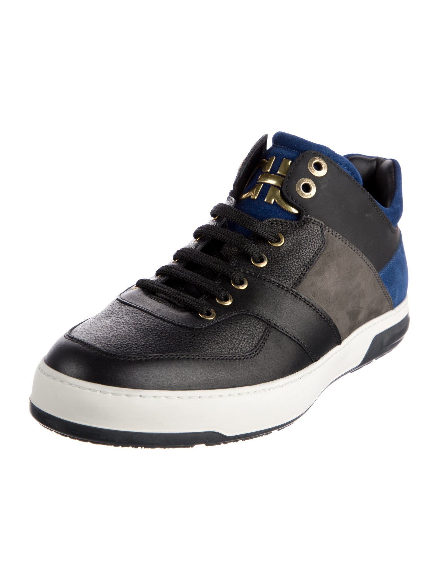 Salvatore Ferragamo Leather Colorblock Pattern Sneakers