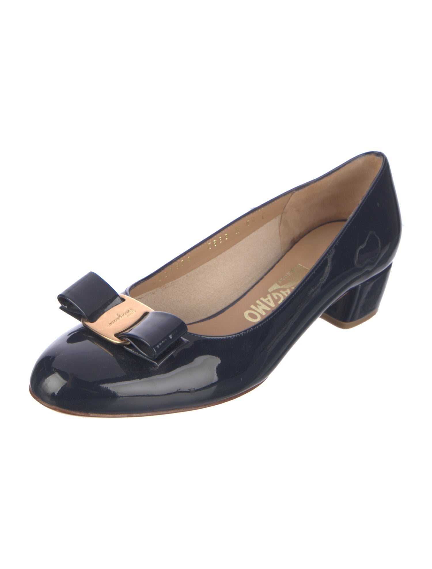 Salvatore Ferragamo Patent Leather Bow Accents Pumps