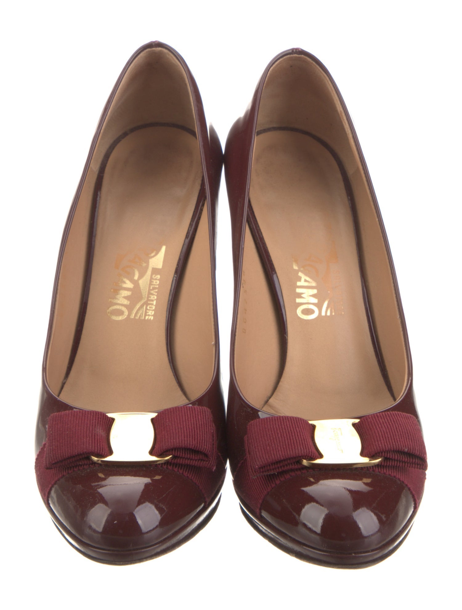 Salvatore Ferragamo Patent Leather Bow Accents Pumps