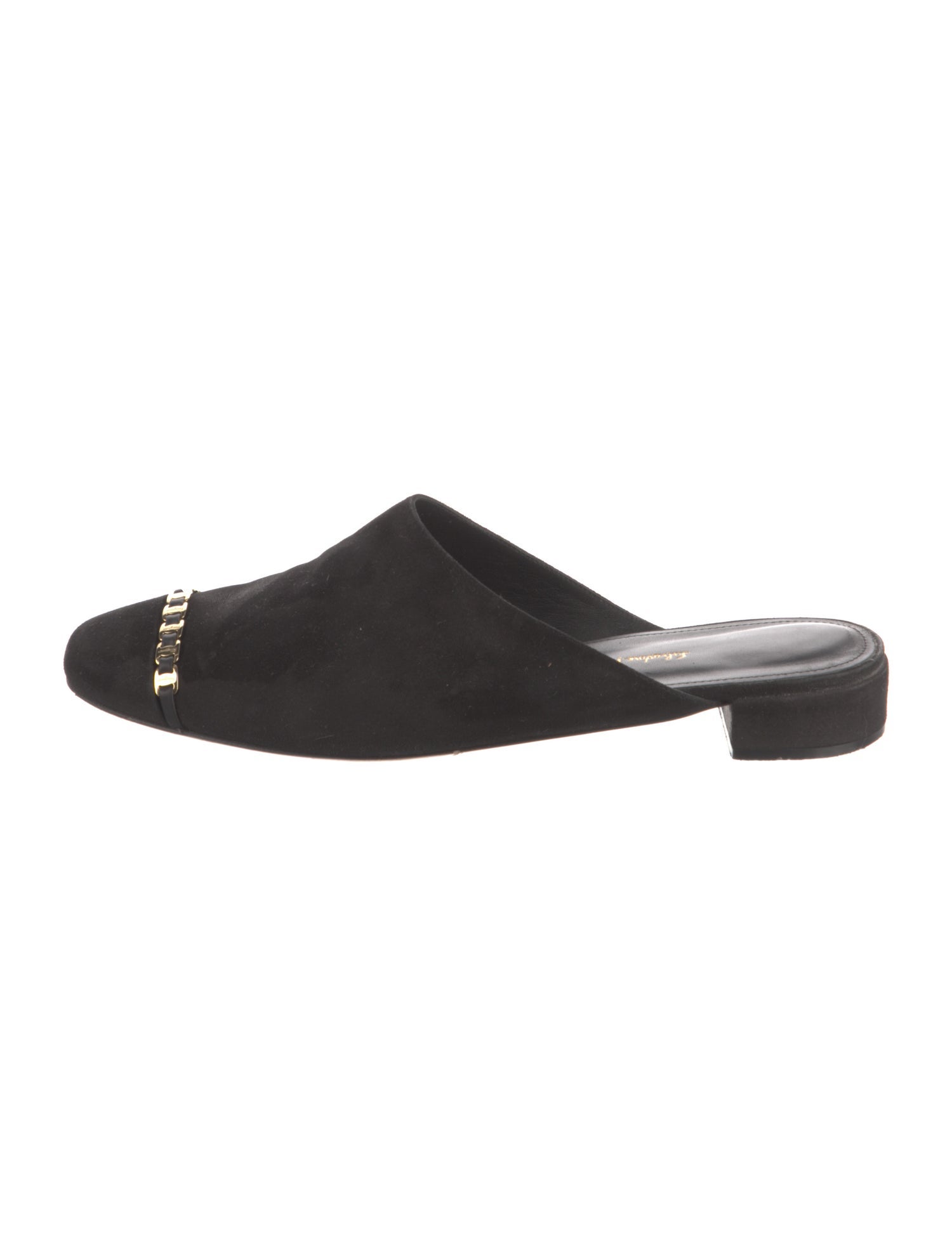 Salvatore Ferragamo Suede Chain-Link Accents Mules