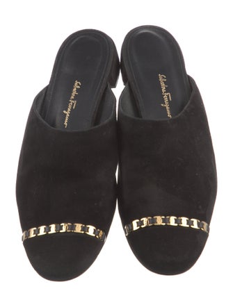 Salvatore Ferragamo Suede Chain-Link Accents Mules