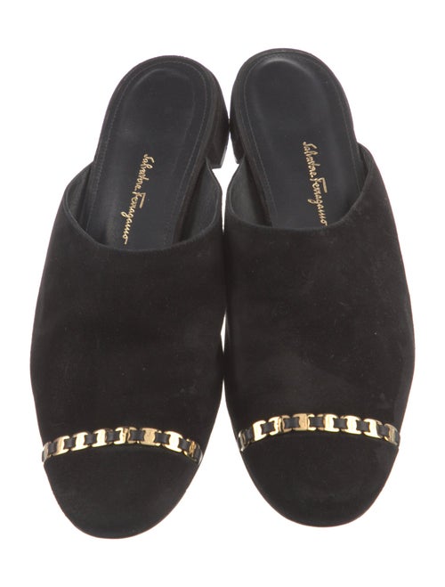 Salvatore Ferragamo Suede Chain-Link Accents Mules
