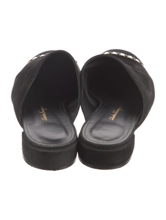 Salvatore Ferragamo Suede Chain-Link Accents Mules