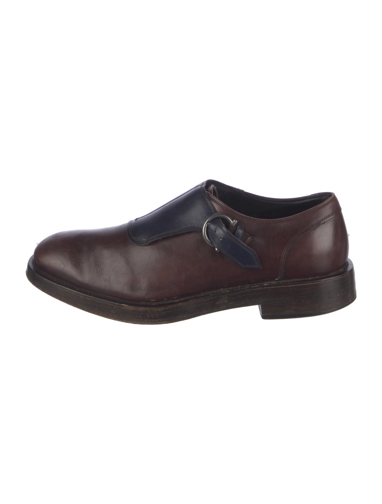 Salvatore Ferragamo Leather Colorblock Pattern Monk Straps