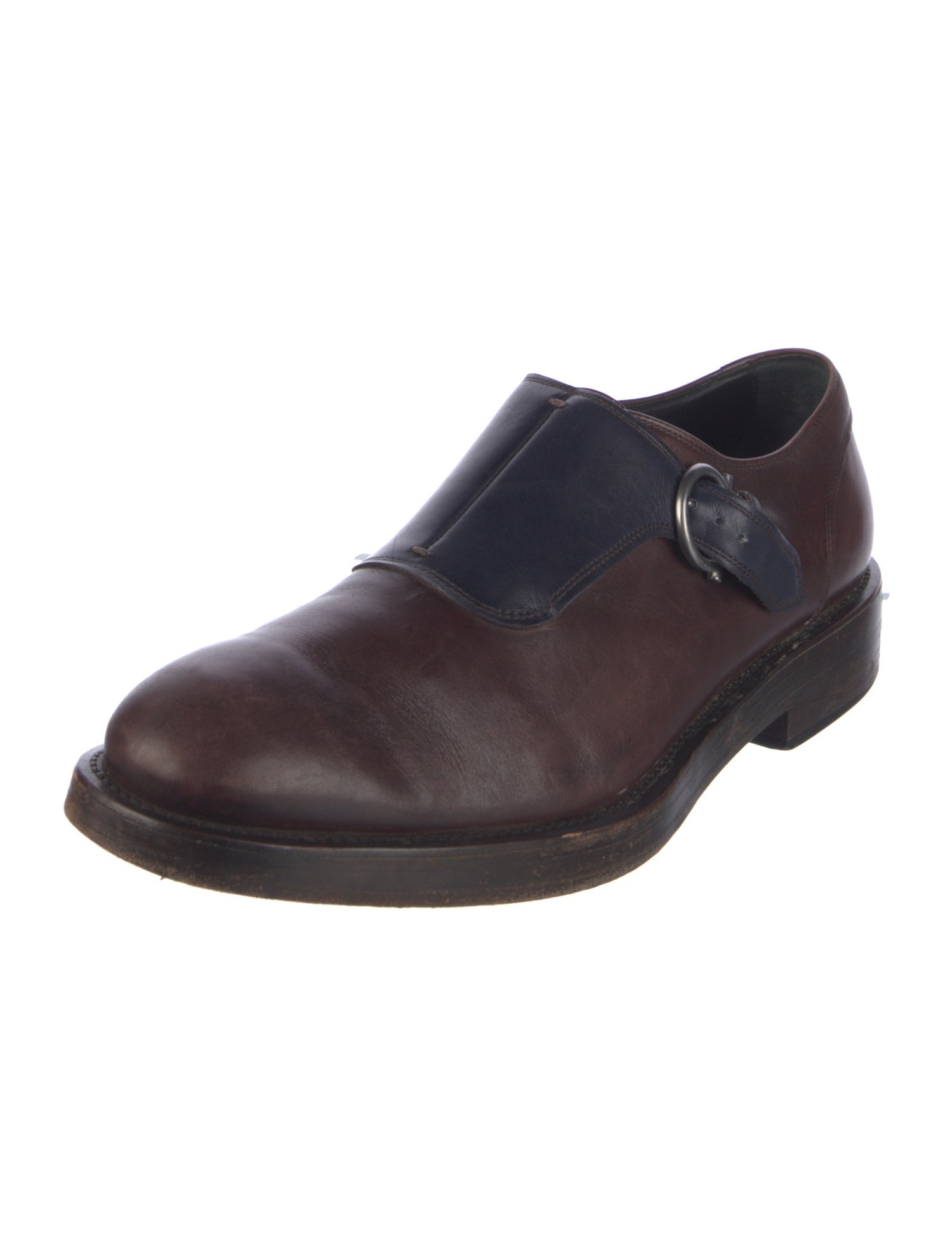 Salvatore Ferragamo Leather Colorblock Pattern Monk Straps