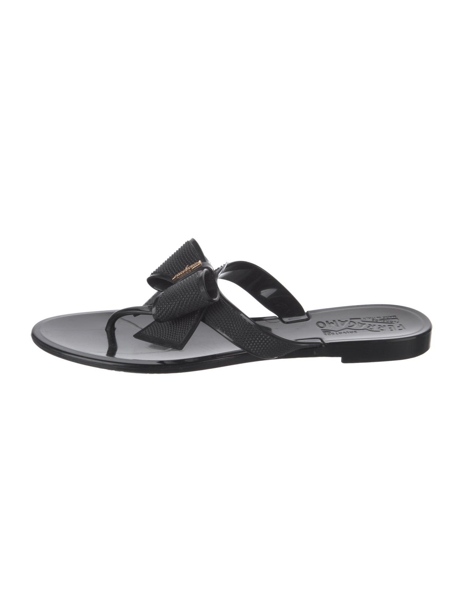 Salvatore Ferragamo Rubber Bow Accents Slides