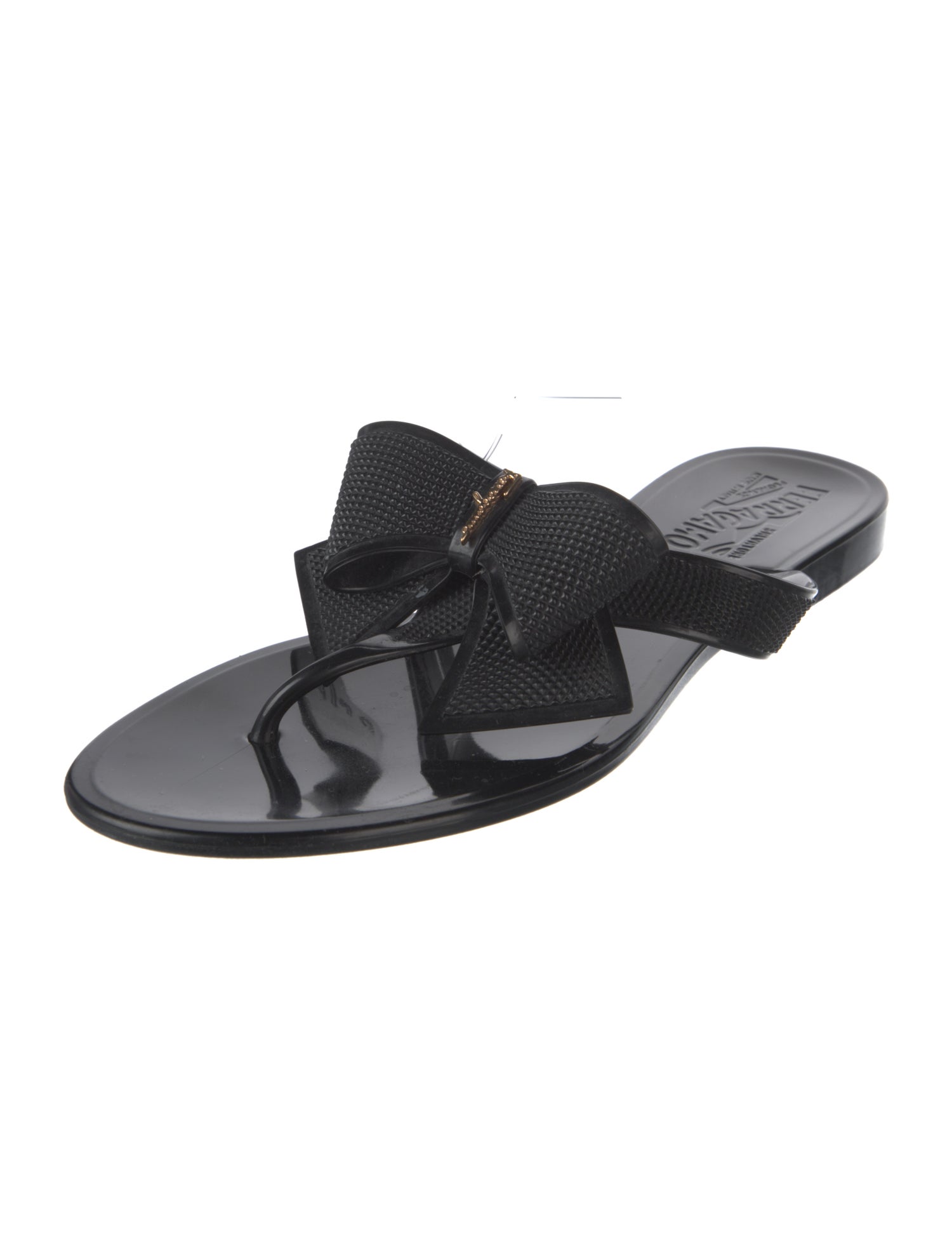 Salvatore Ferragamo Rubber Bow Accents Slides