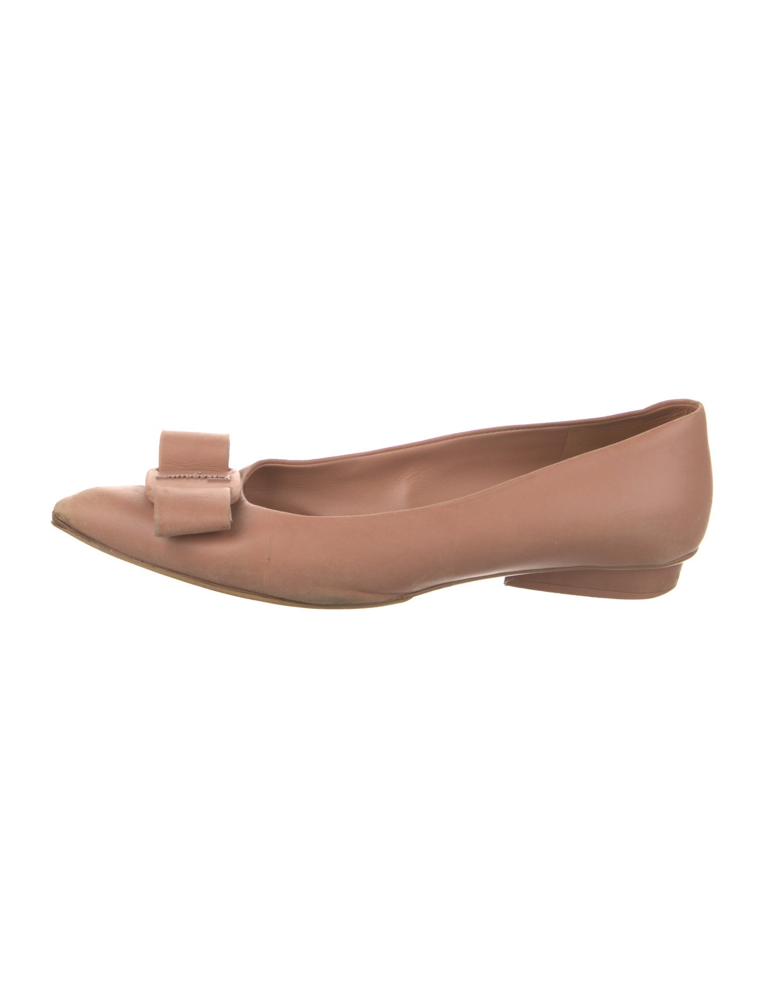 Salvatore Ferragamo Leather Bow Accents Ballet Flats