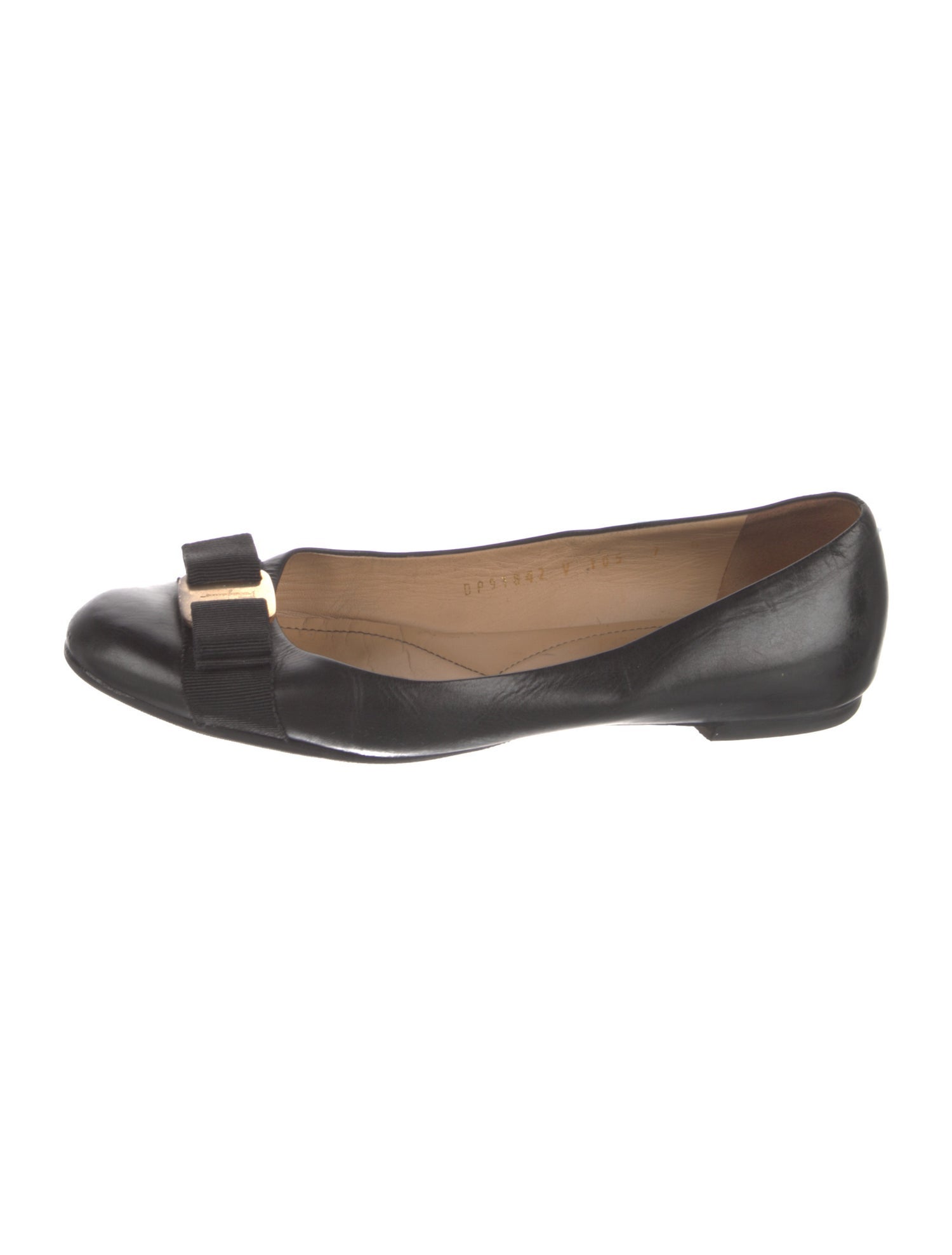 Salvatore Ferragamo Leather Bow Accents Ballet Flats