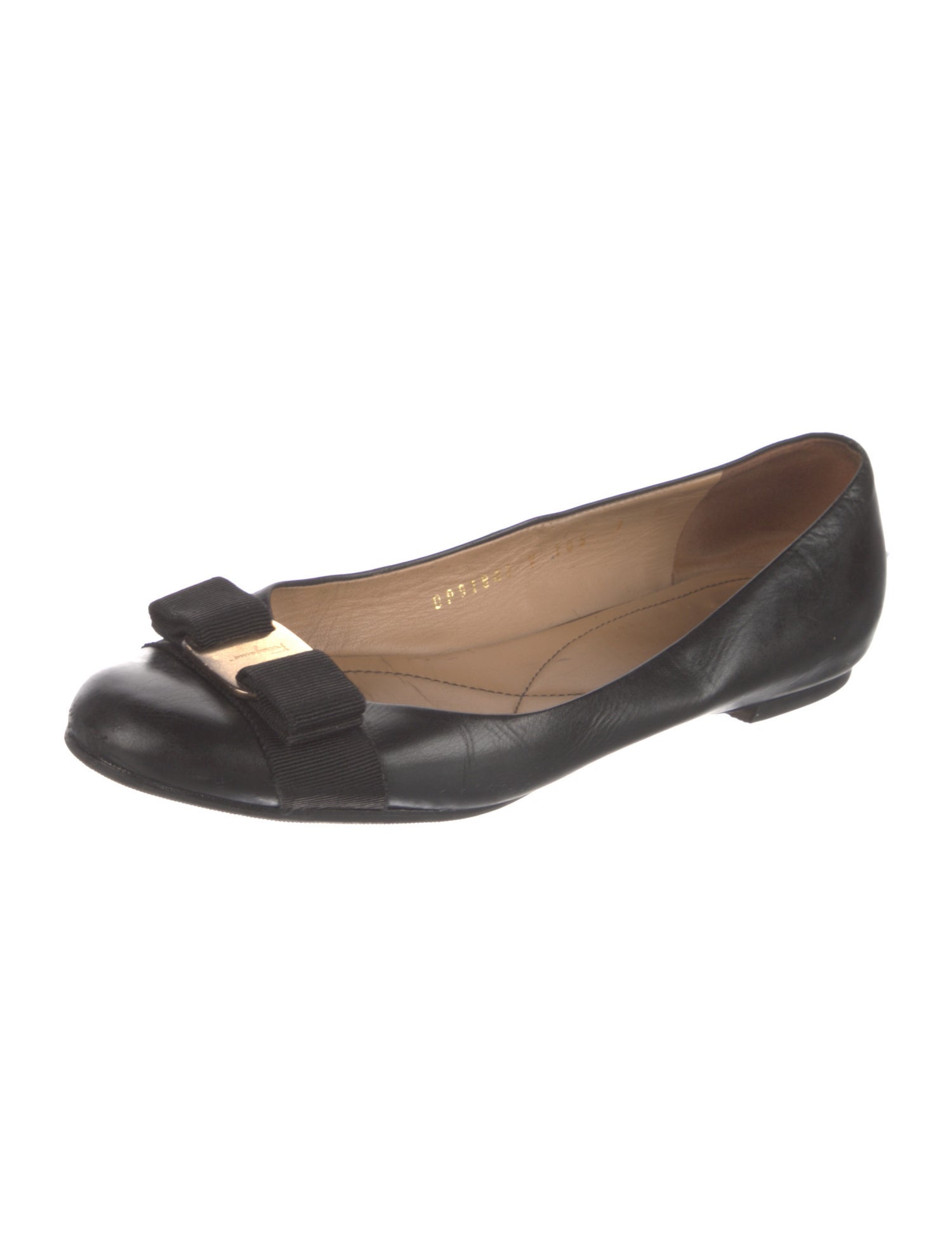 Salvatore Ferragamo Leather Bow Accents Ballet Flats