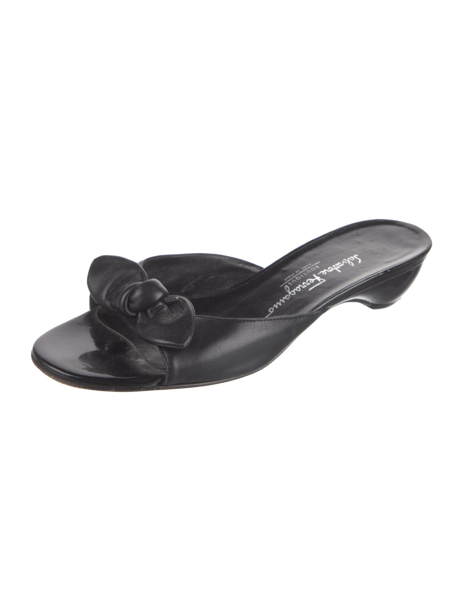 Salvatore Ferragamo Leather Bow Accents Slides