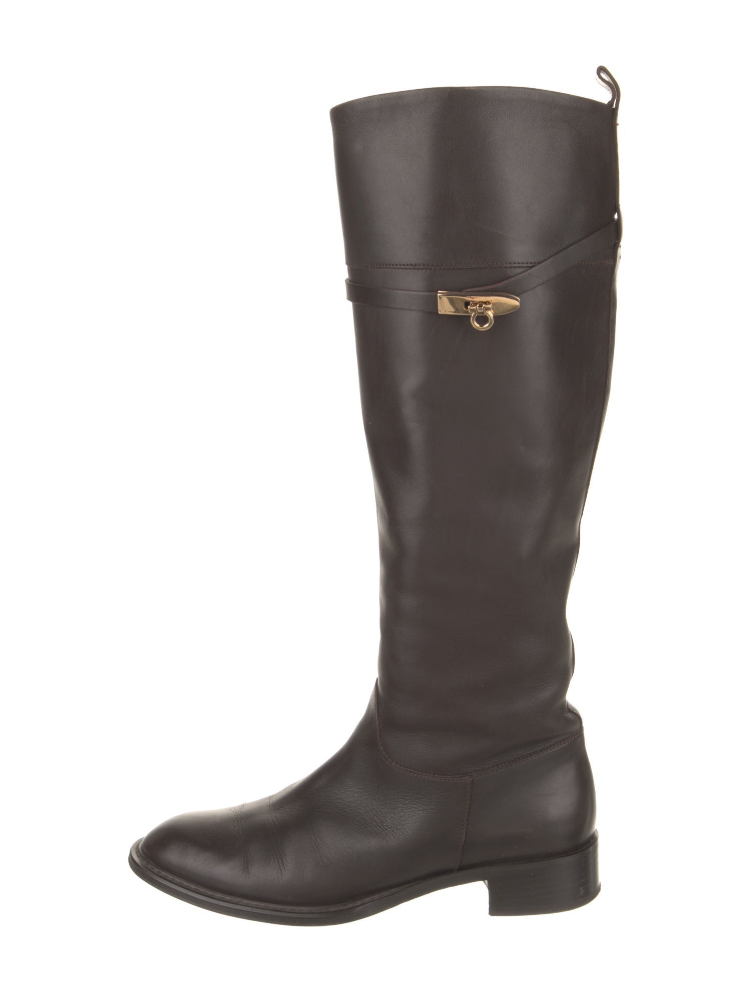 Salvatore Ferragamo Gancini Logo Leather Riding Boots