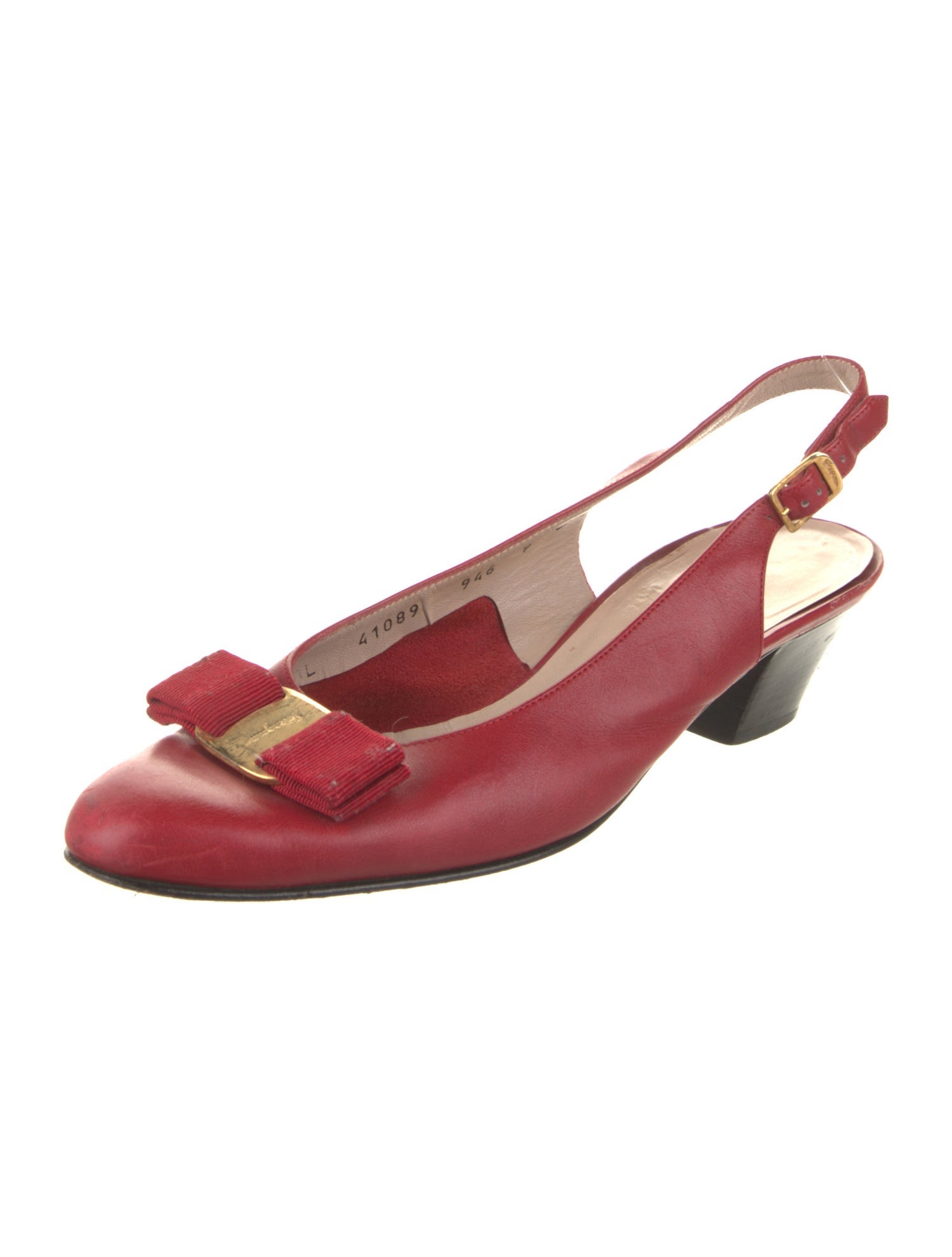 Salvatore Ferragamo Leather Bow Accents Slingback Pumps