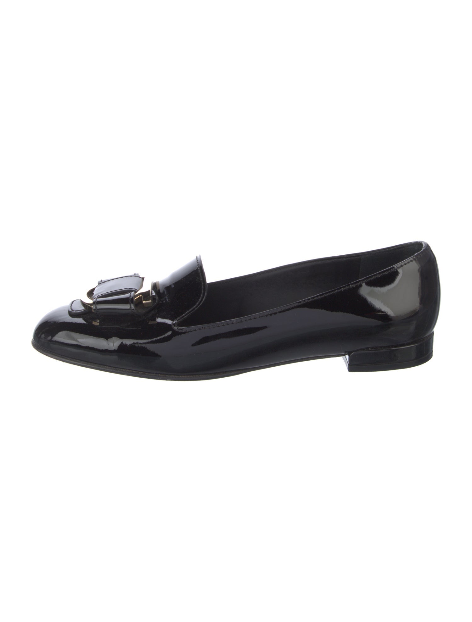Salvatore Ferragamo Patent Leather Bow Accents Loafers