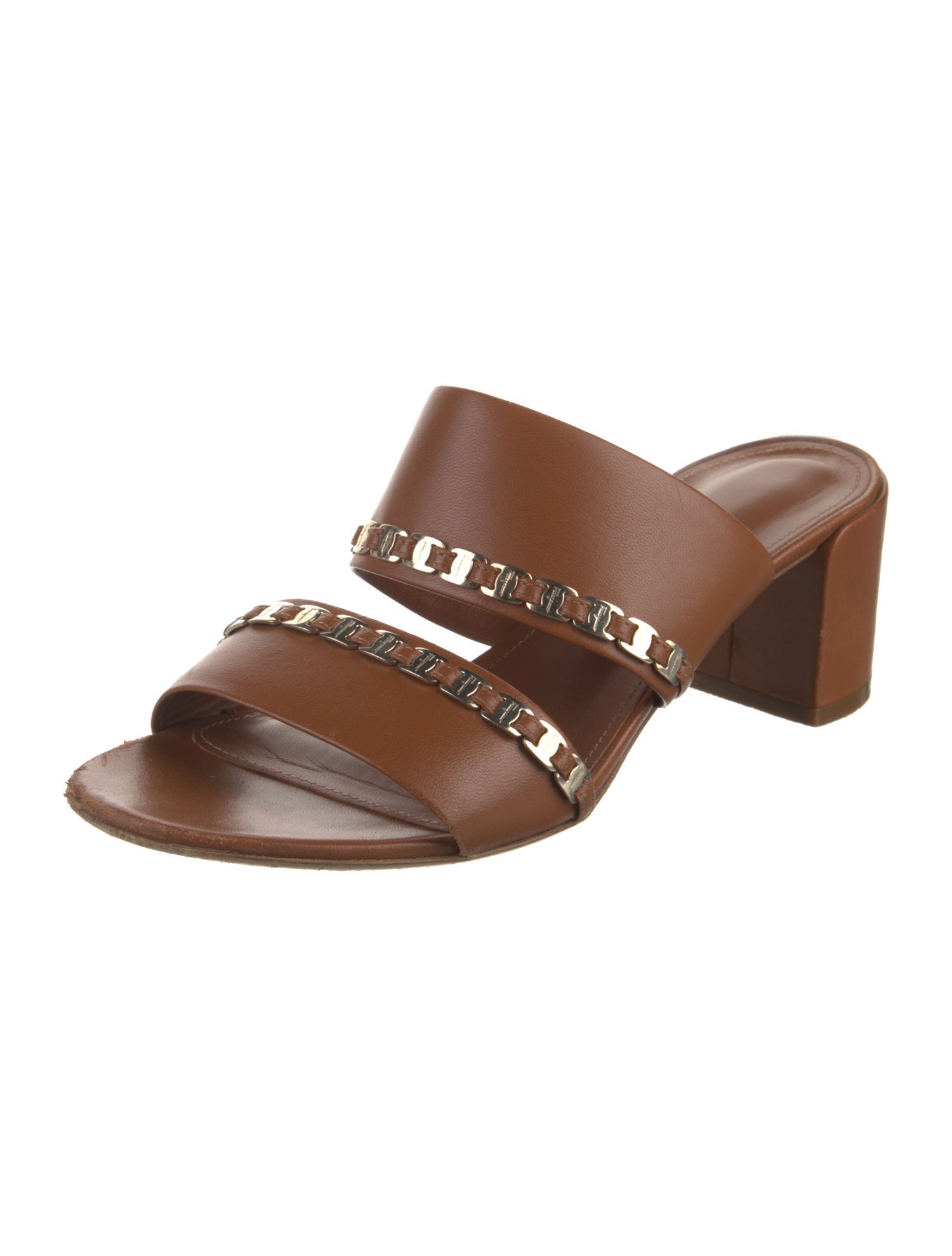 Salvatore Ferragamo Leather Chain-Link Accents Slides