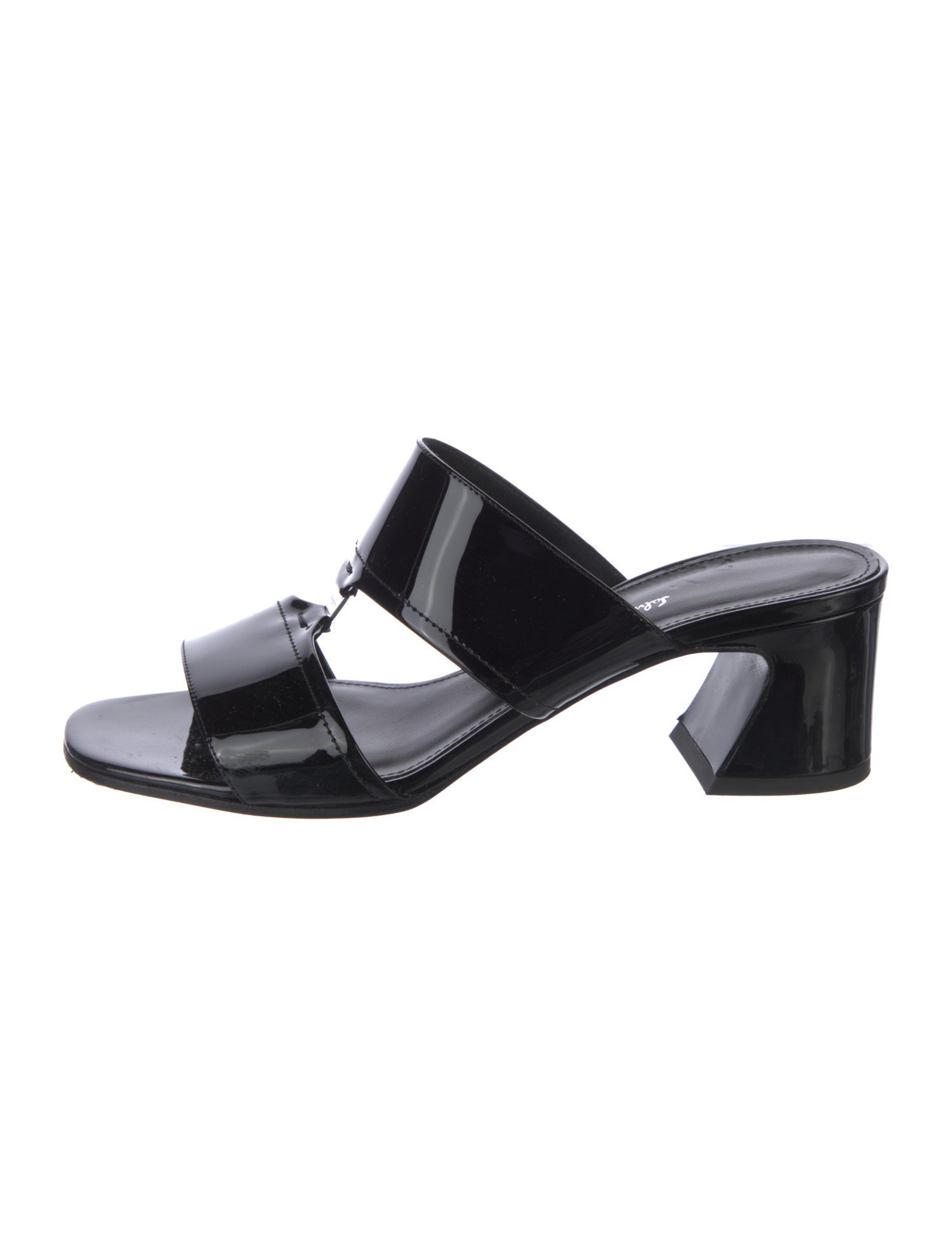 Salvatore Ferragamo Patent Leather Bow Accents Slides