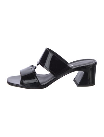 Salvatore Ferragamo Patent Leather Bow Accents Slides