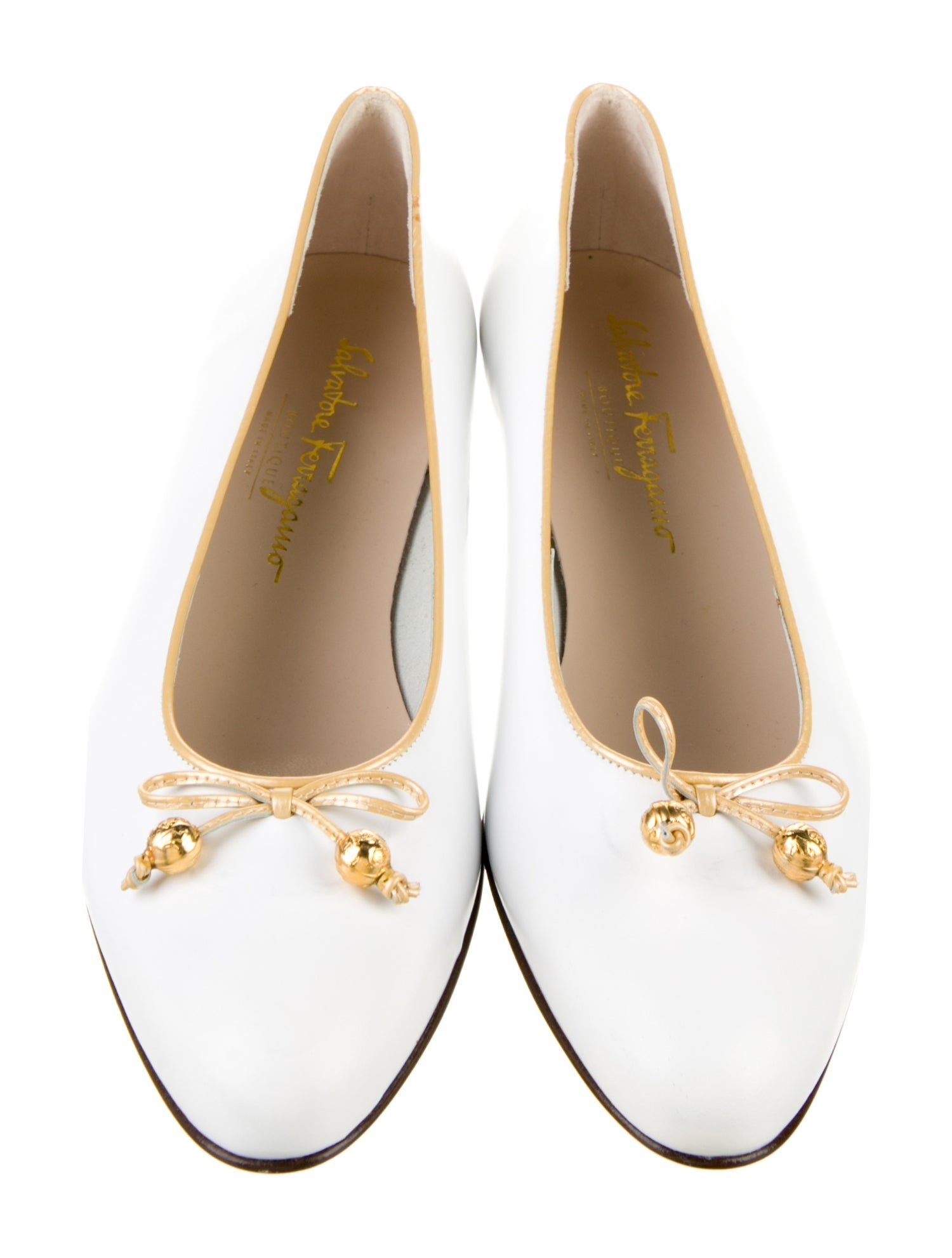 Salvatore Ferragamo Leather Bow Accents Flats