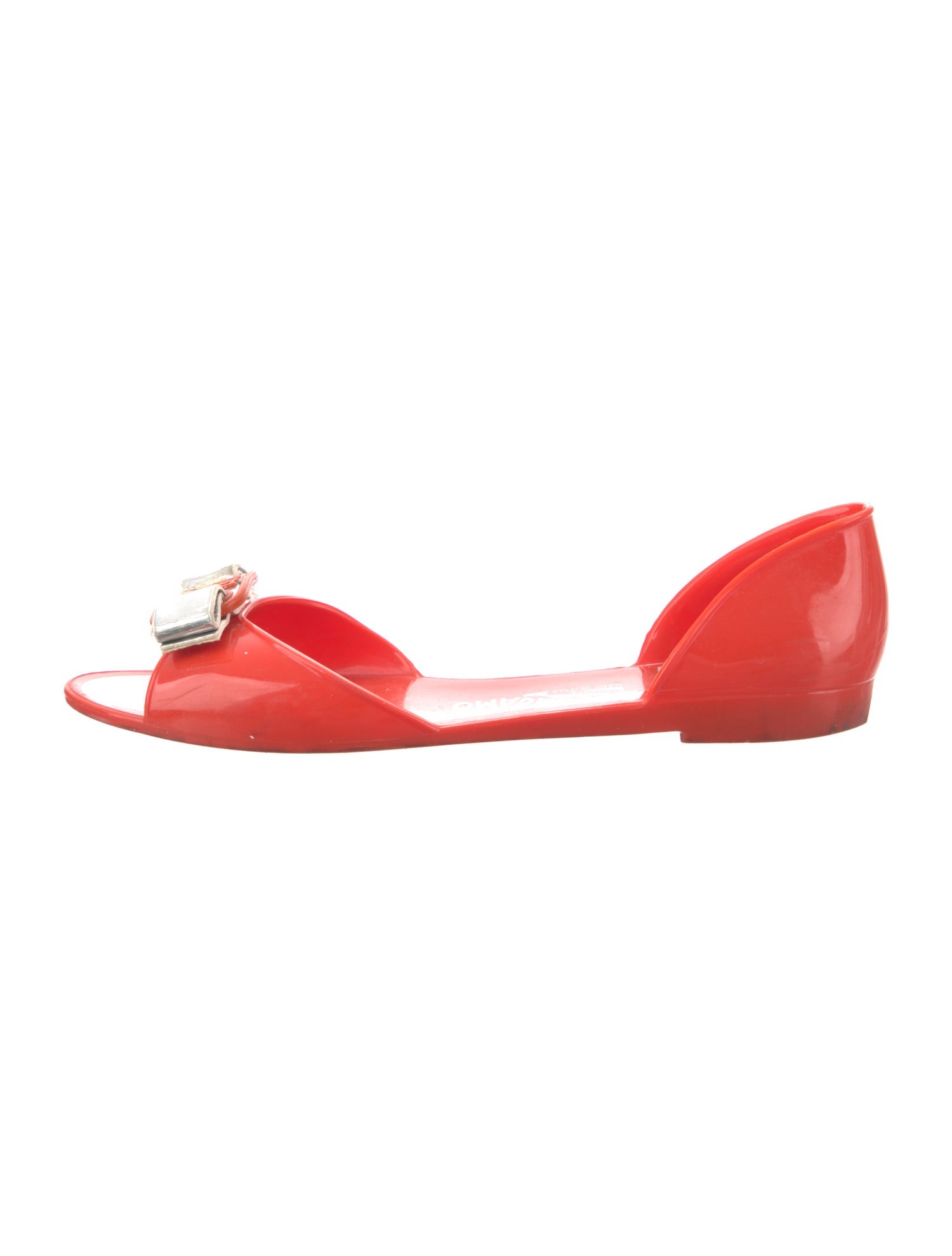Salvatore Ferragamo Rubber Bow Accents D'Orsay Flats