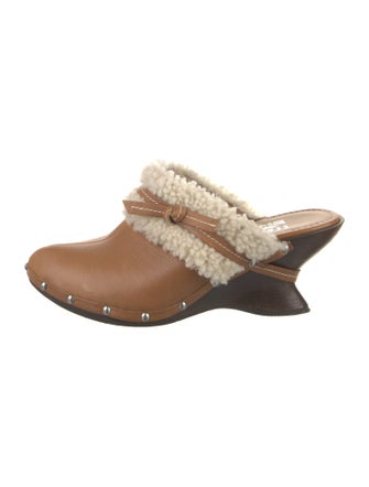 Salvatore Ferragamo Leather Fur Trim Mules