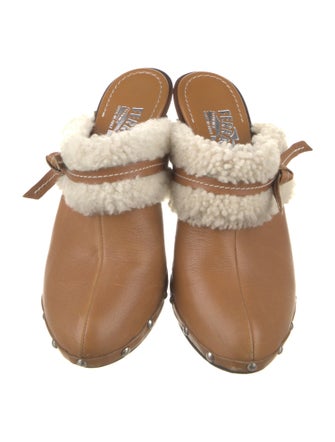 Salvatore Ferragamo Leather Fur Trim Mules