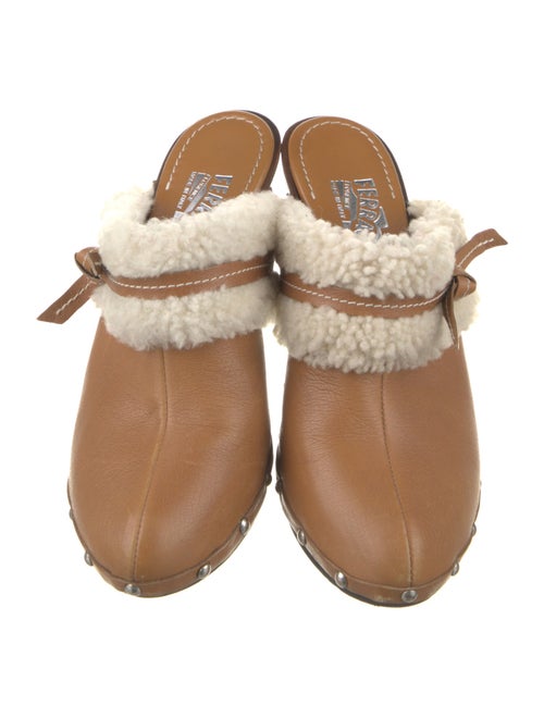 Salvatore Ferragamo Leather Fur Trim Mules