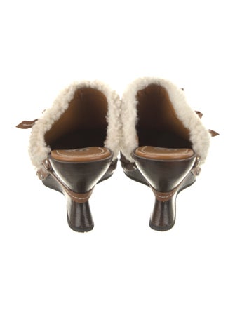 Salvatore Ferragamo Leather Fur Trim Mules