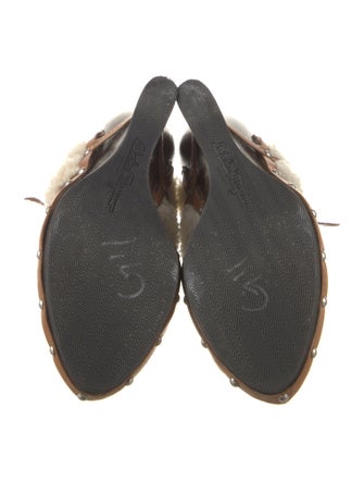 Salvatore Ferragamo Leather Fur Trim Mules