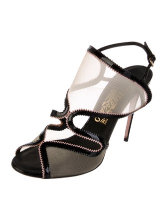 Salvatore Ferragamo Patent Leather Animal Print T-Strap Sandals