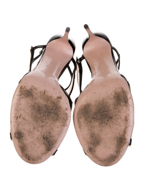 Salvatore Ferragamo Patent Leather Animal Print T-Strap Sandals