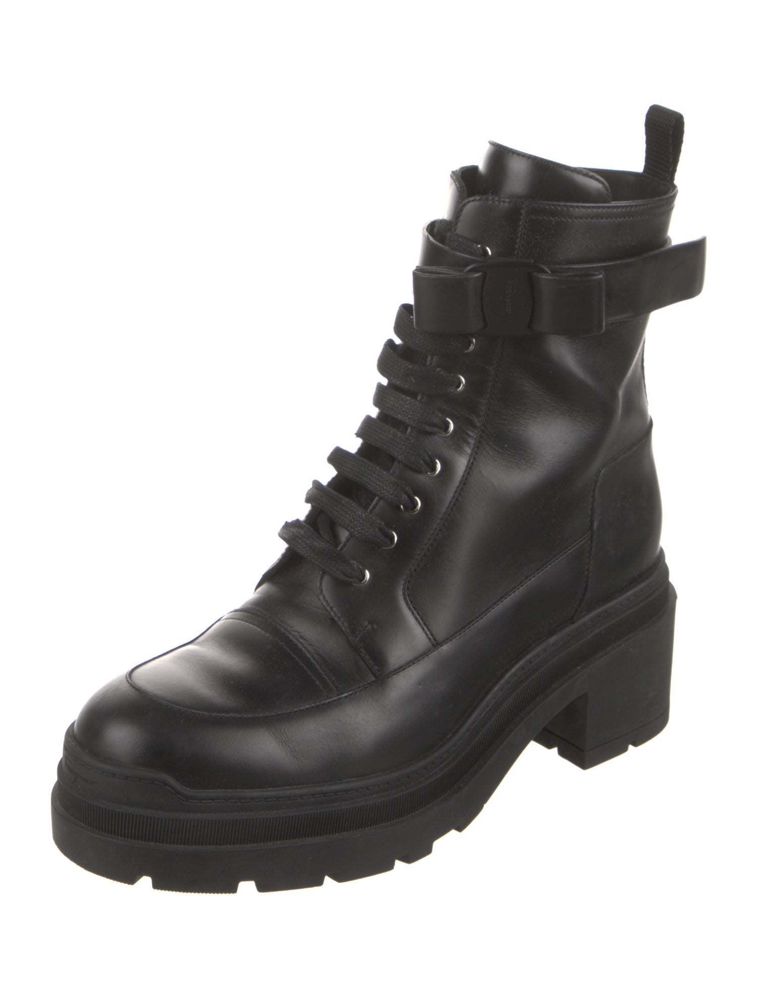 Salvatore Ferragamo Leather Combat Boots
