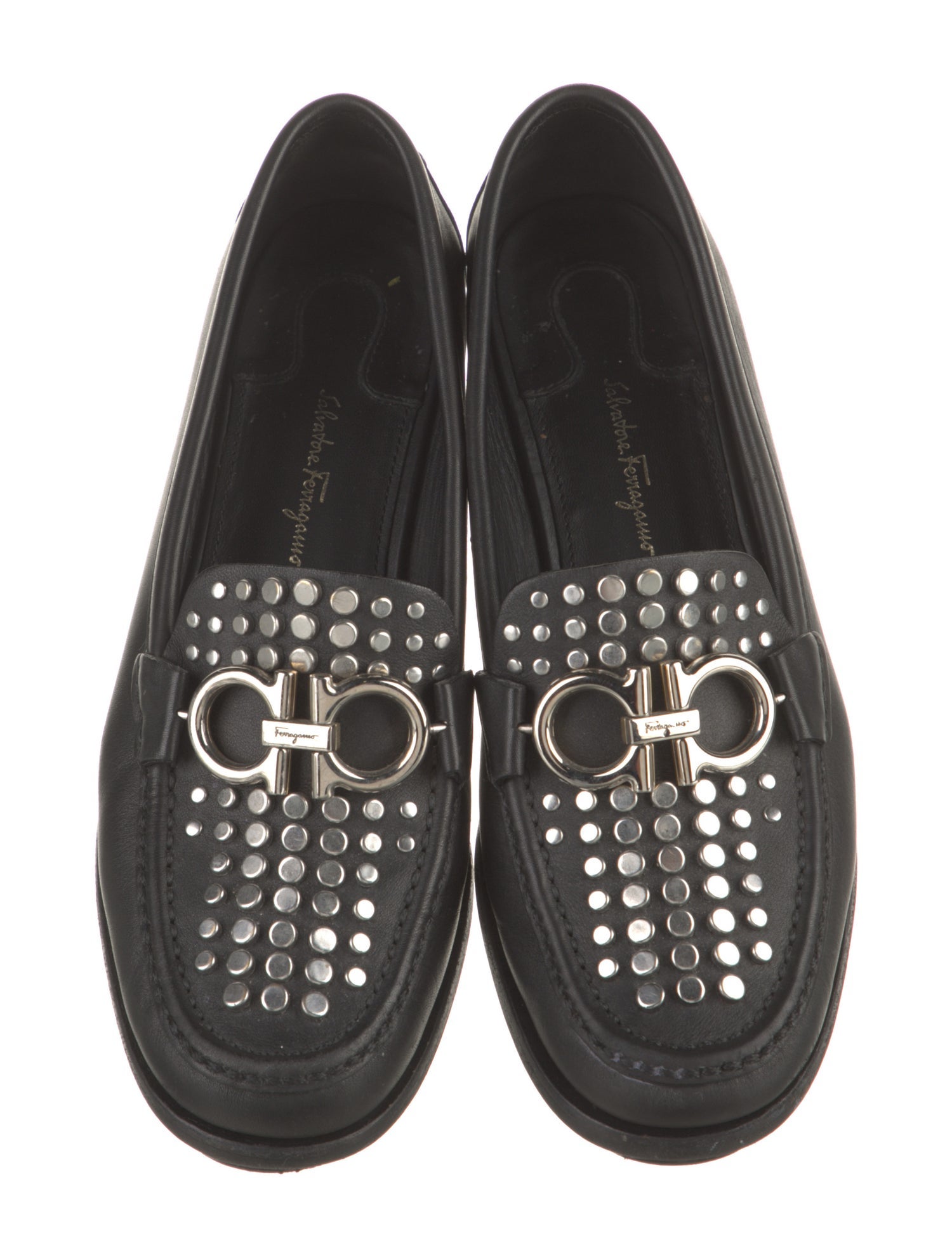 Salvatore Ferragamo Leather Studded Accents Loafers