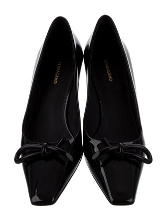 Salvatore Ferragamo Patent Leather Bow Accents Pumps