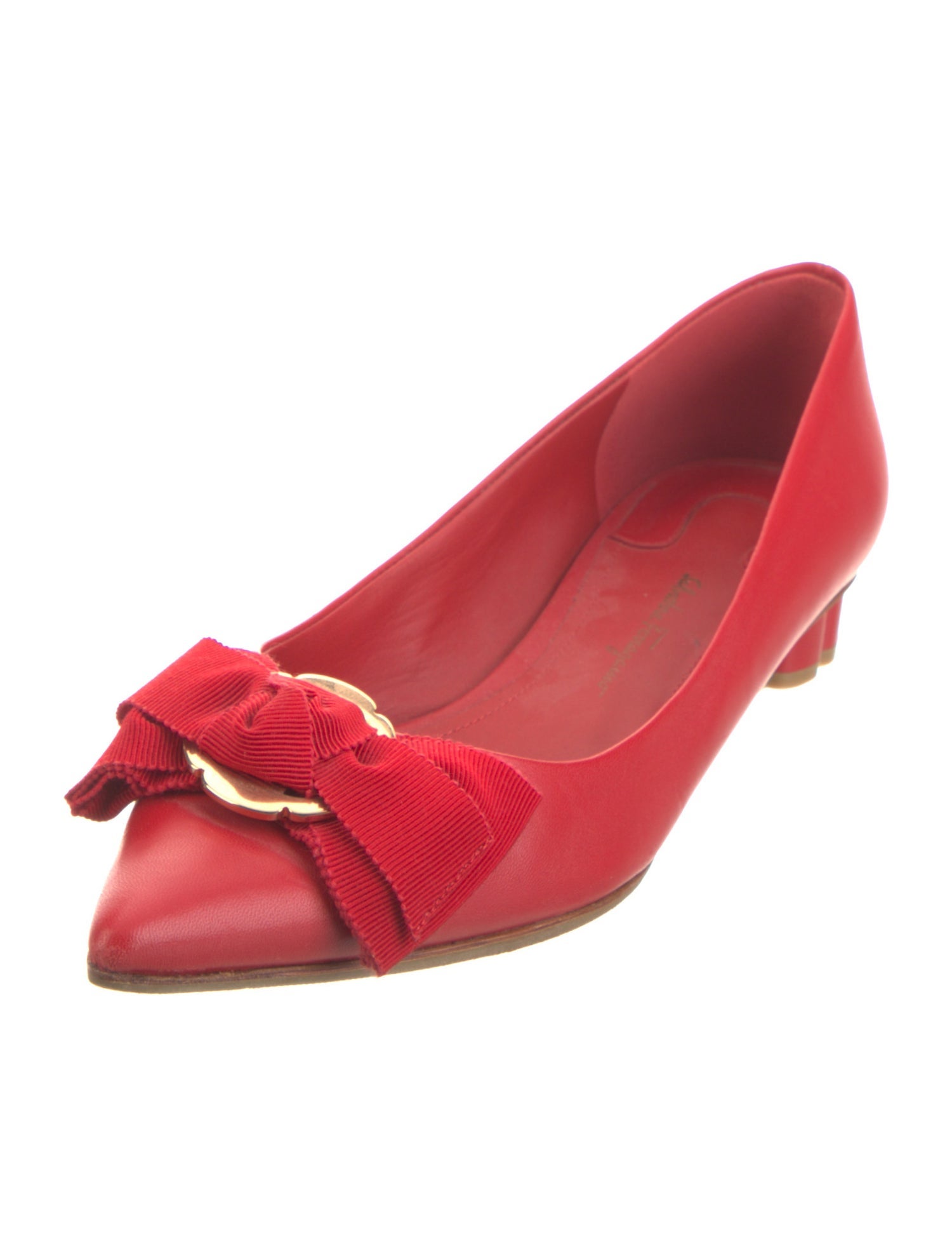 Salvatore Ferragamo Leather Bow Accents Ballet Flats