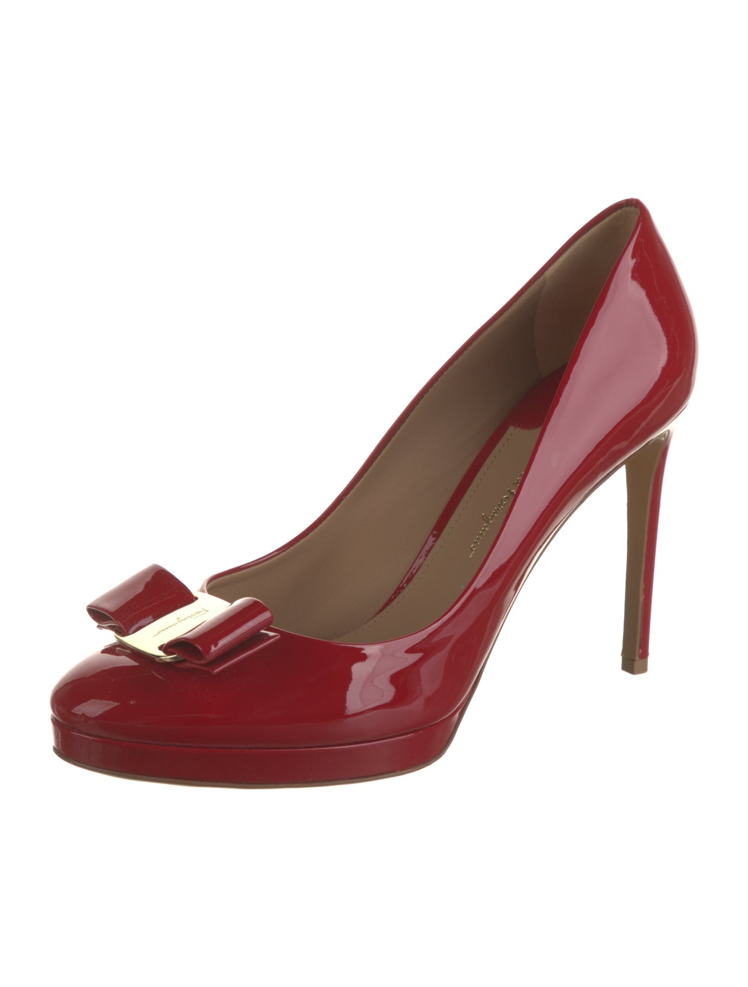 Salvatore Ferragamo Patent Leather Bow Accents Pumps