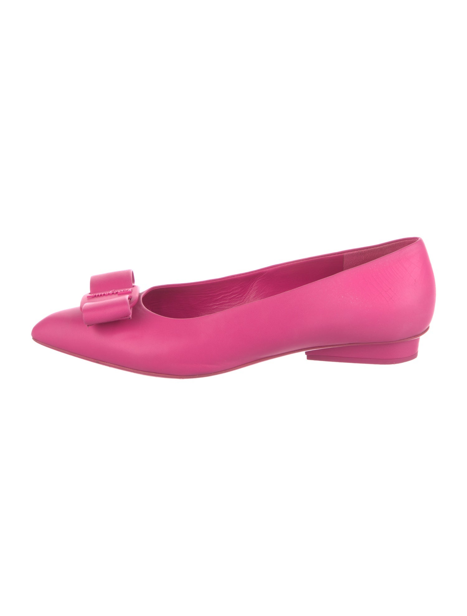 Salvatore Ferragamo Leather Bow Accents Ballet Flats