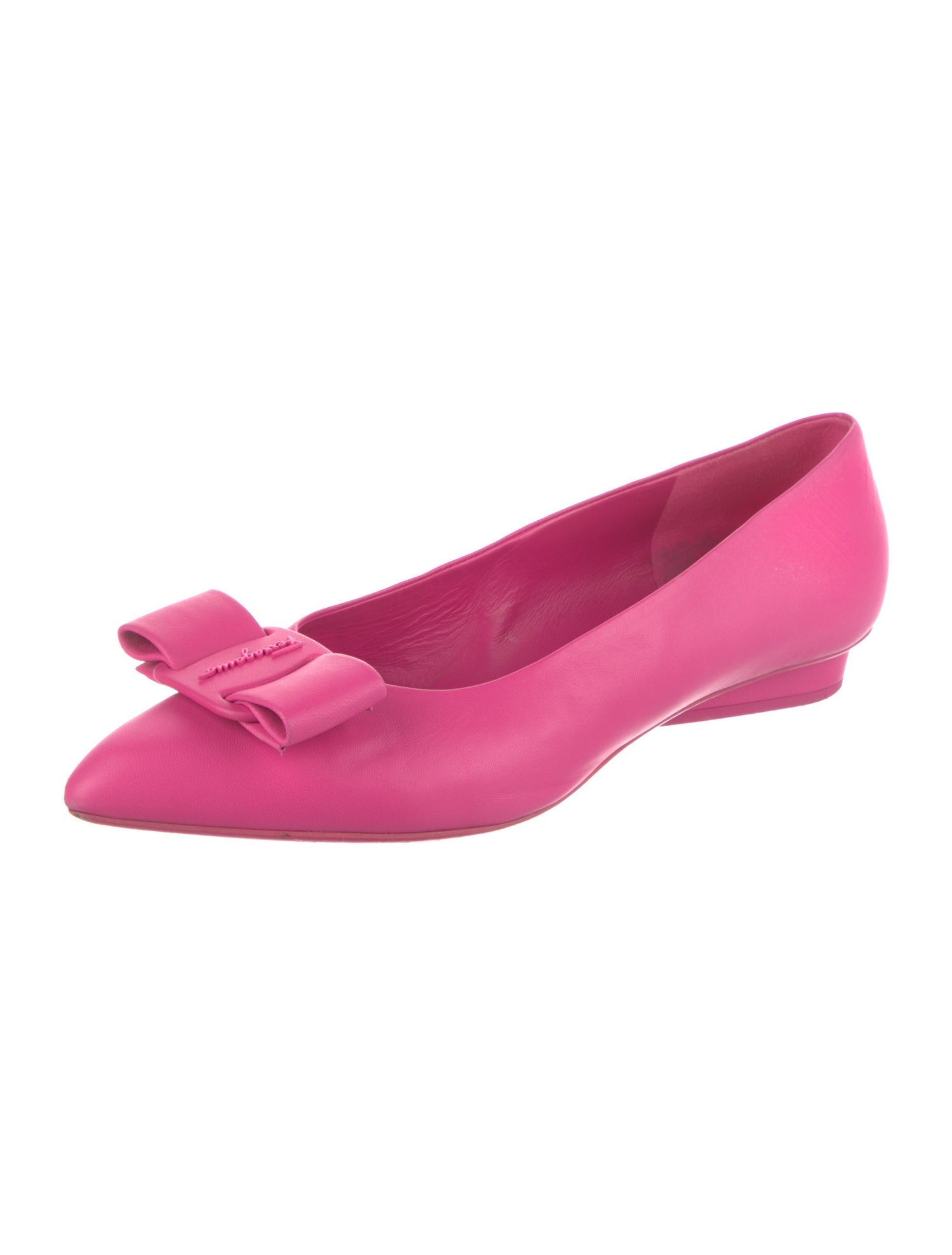 Salvatore Ferragamo Leather Bow Accents Ballet Flats