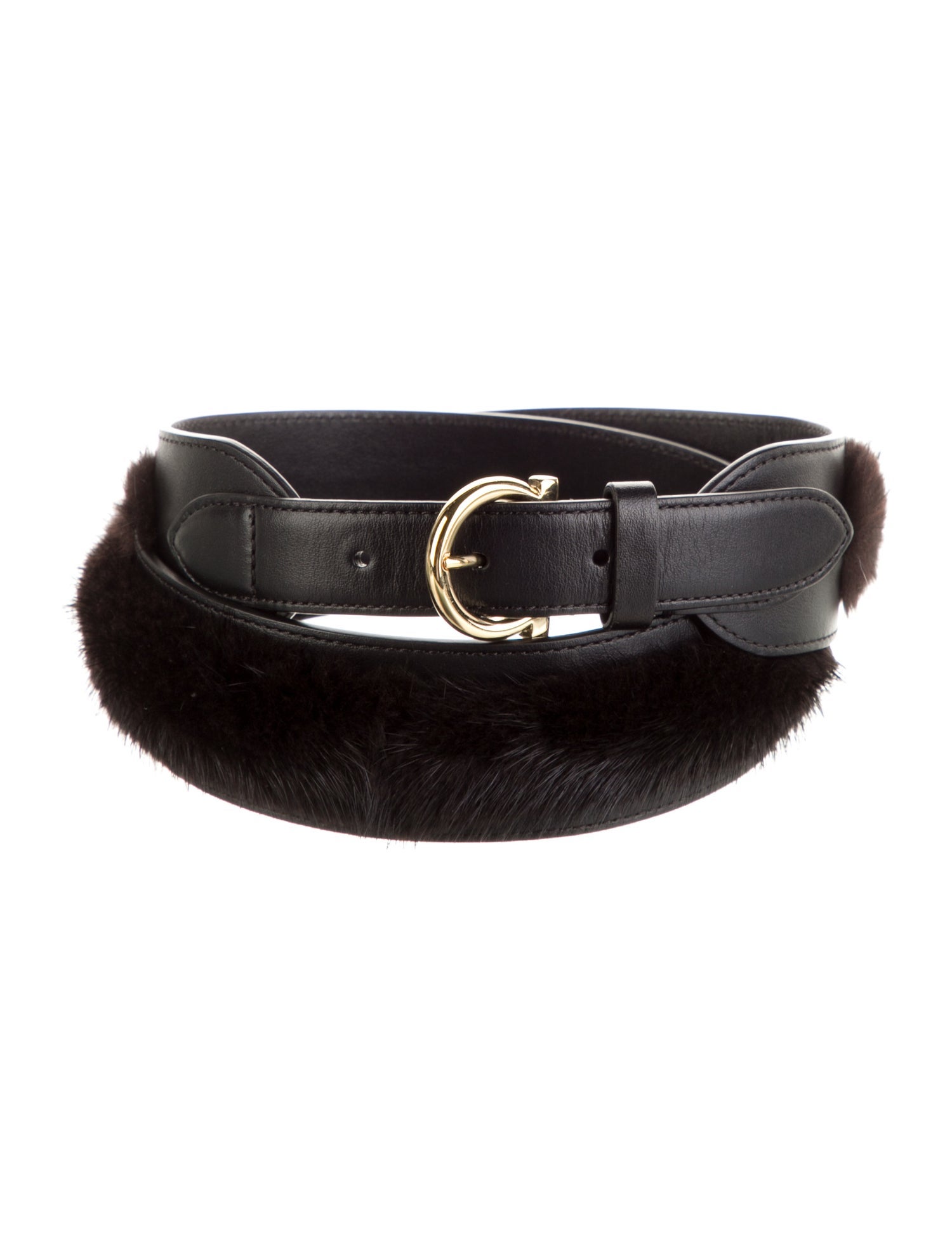 Salvatore Ferragamo Leather Fur Trim Belt