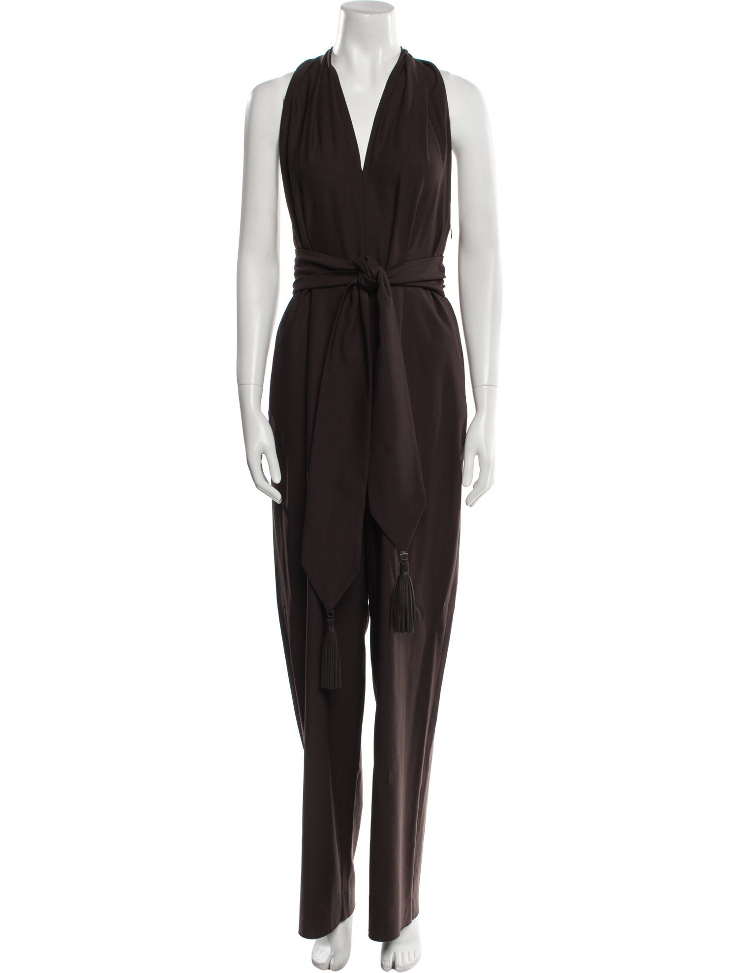 Salvatore Ferragamo Virgin Wool Plunge Neckline Jumpsuit