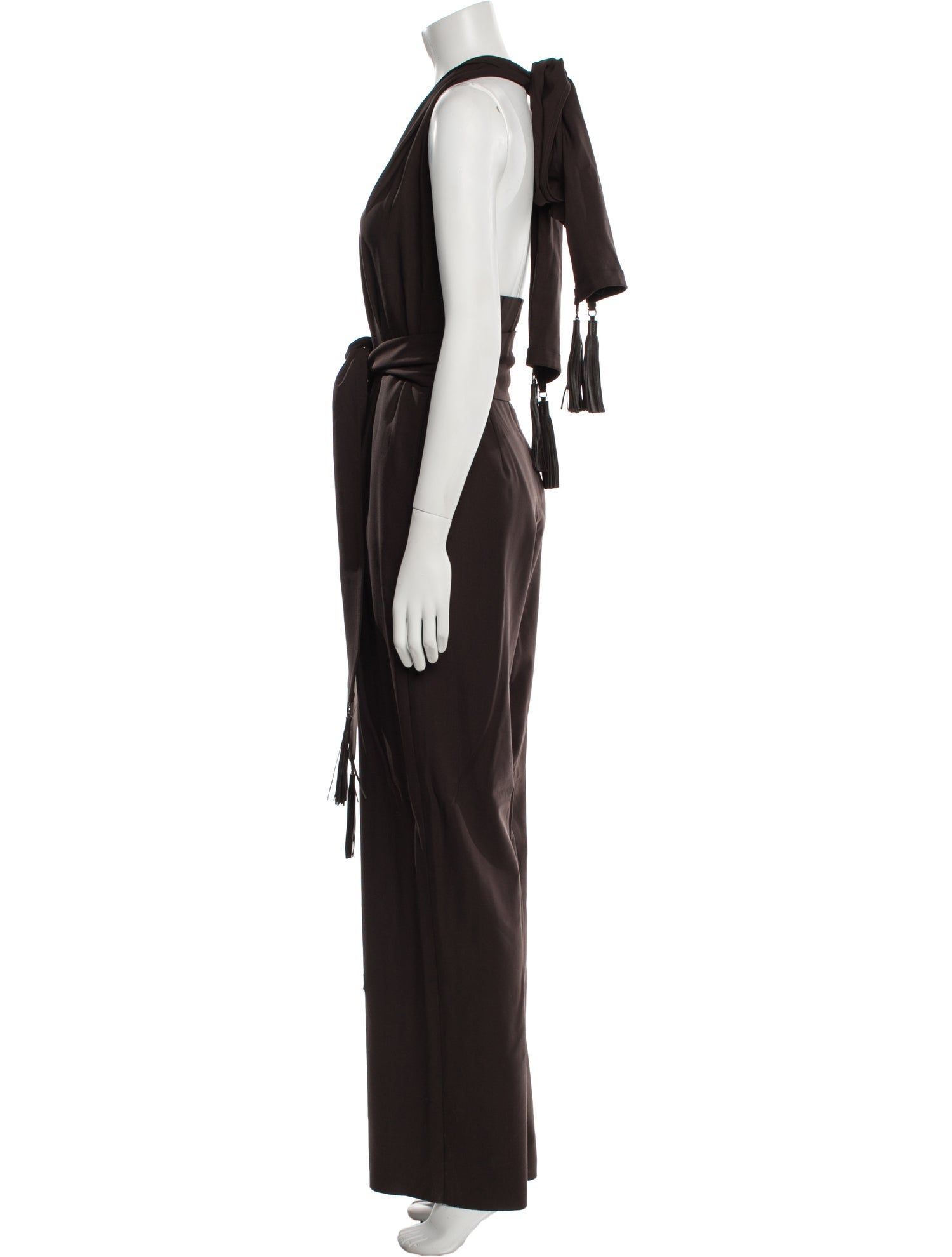 Salvatore Ferragamo Virgin Wool Plunge Neckline Jumpsuit