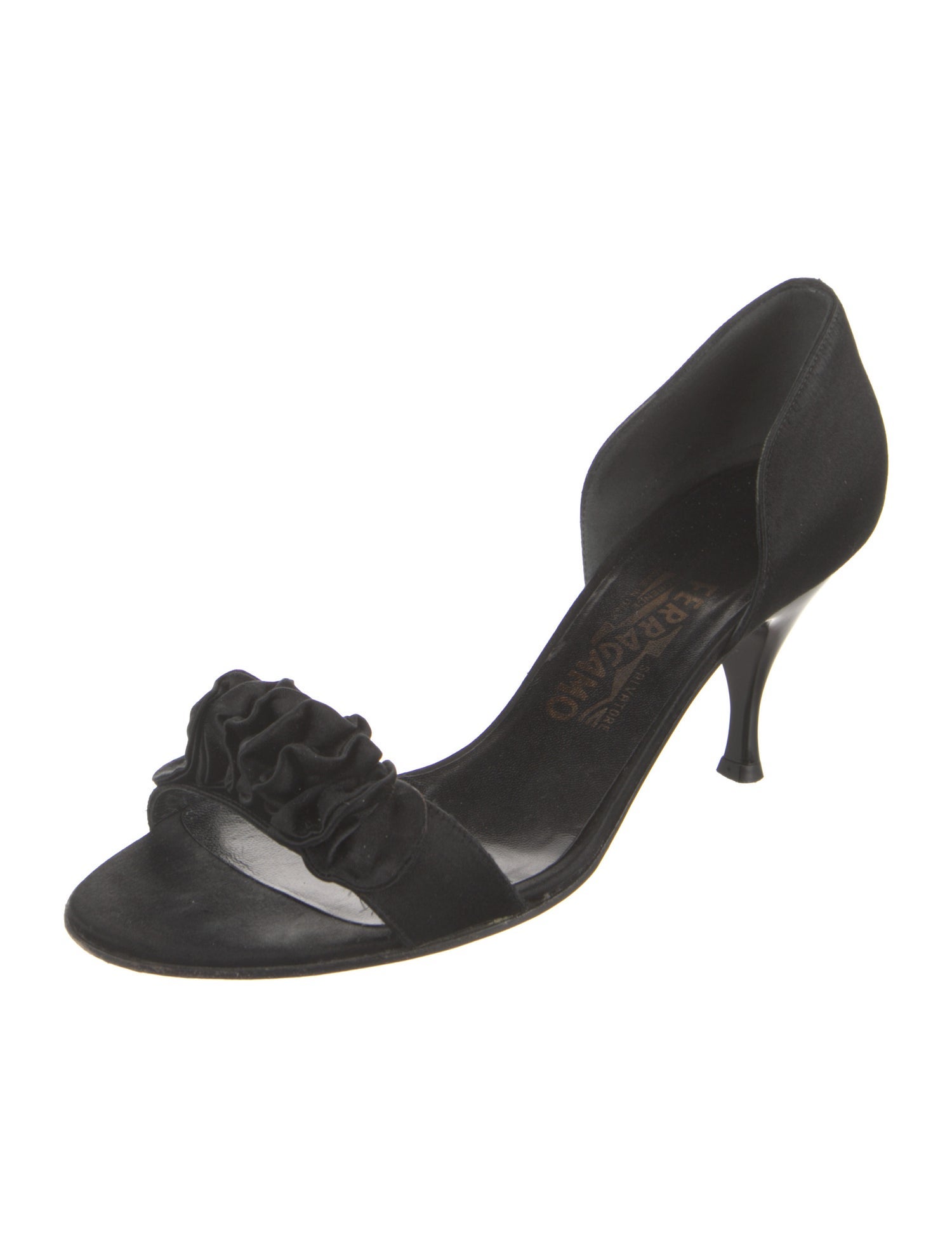 Salvatore Ferragamo Satin Ruffle Embellishment Sandals