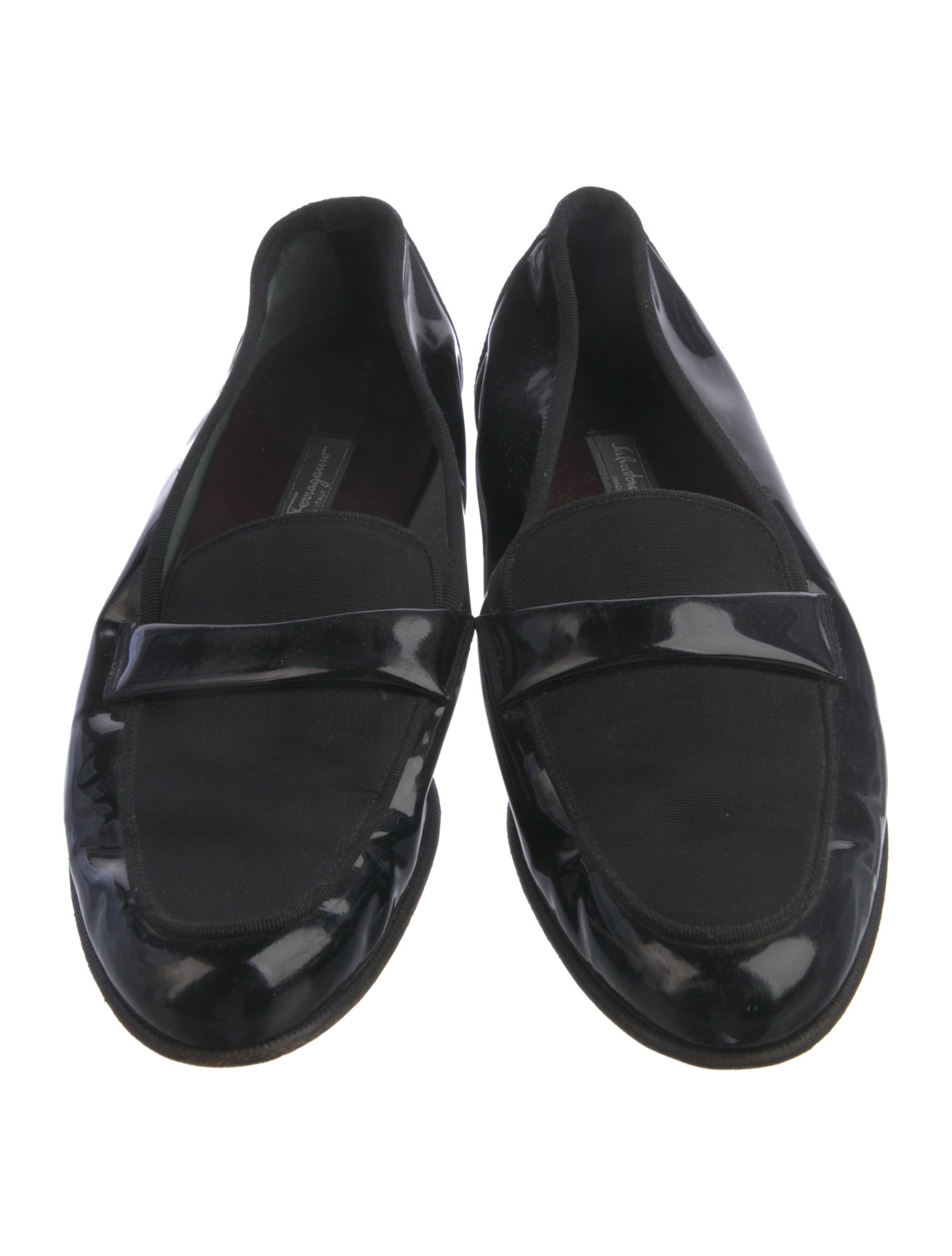 Salvatore Ferragamo Patent Leather Grosgrain Trim Loafers