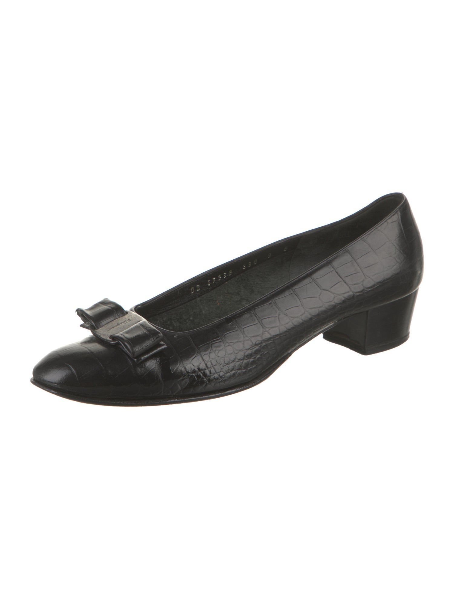 Salvatore Ferragamo Embossed Leather Bow Accents Pumps